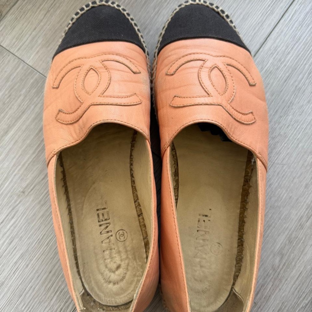 Chanel Pink and Black Espadrilles with Quilted CC Logo